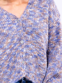 WOMEN'S LONG SLEEVE BUTTON UP V-NECK MULTI SWEATER