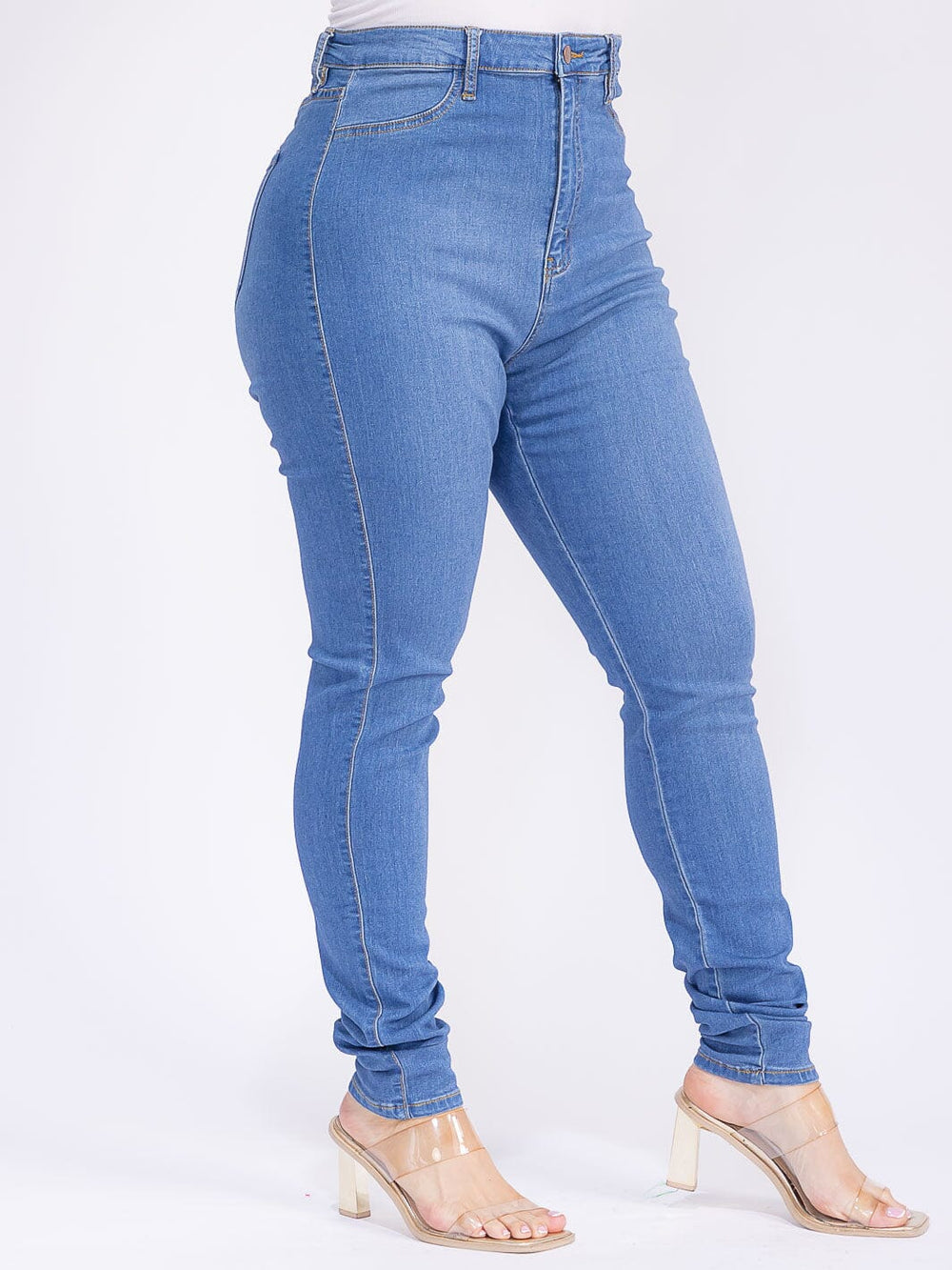 PUS SIZE BUTON CLOSURE FRONT POCKETS SKINNY LEG DENIM PANTS
