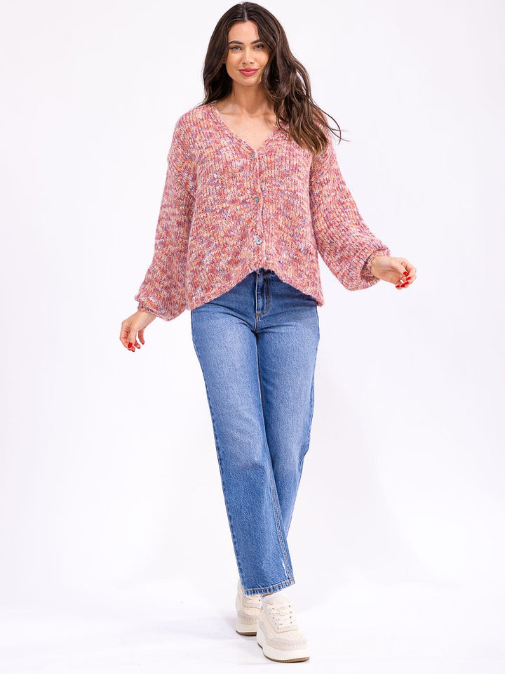 WOMEN'S LONG SLEEVE BUTTON UP V-NECK MULTI SWEATER