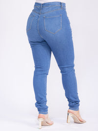 PUS SIZE BUTON CLOSURE FRONT POCKETS SKINNY LEG DENIM PANTS