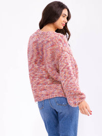 WOMEN'S LONG SLEEVE BUTTON UP V-NECK MULTI SWEATER