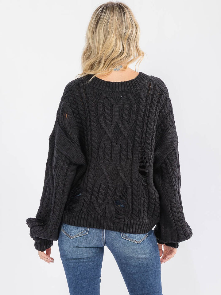 WOMEN'S LONG SLEEVE V-NECK KNIT PULLOVER SWEATER