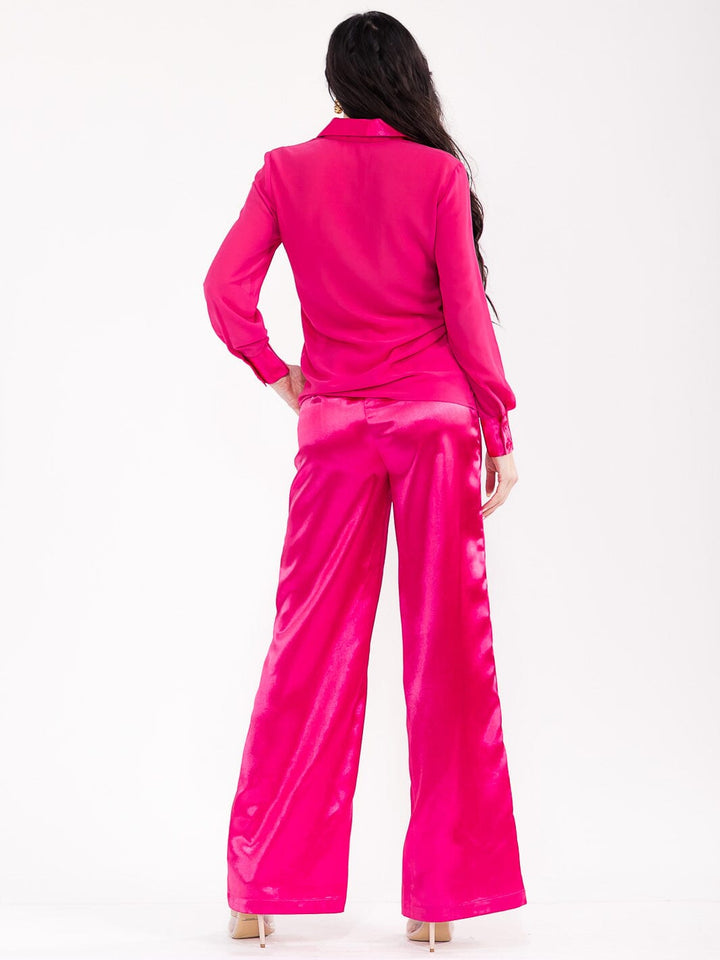 WOMEN'S LONG SLEEVE BLOUSE & ELASTIC WAIST PANTS SATIN 2PC. SET