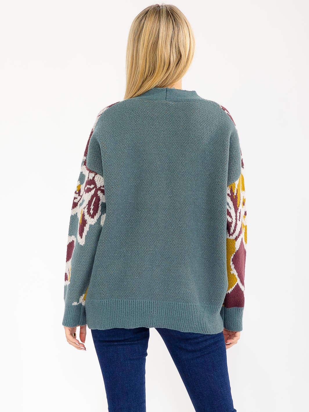 WOMEN'S LONG SLEEVE BUTTON CLOSURE MULTI PRINT CARDIGAN