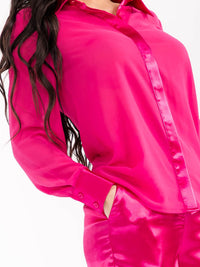 WOMEN'S LONG SLEEVE BLOUSE & ELASTIC WAIST PANTS SATIN 2PC. SET