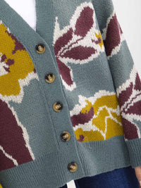 WOMEN'S LONG SLEEVE BUTTON CLOSURE MULTI PRINT CARDIGAN
