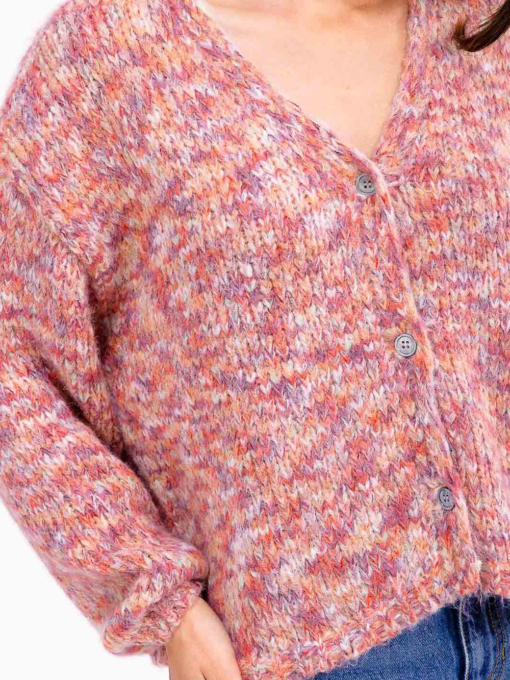 WOMEN'S LONG SLEEVE BUTTON UP V-NECK MULTI SWEATER