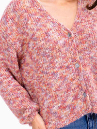 WOMEN'S LONG SLEEVE BUTTON UP V-NECK MULTI SWEATER