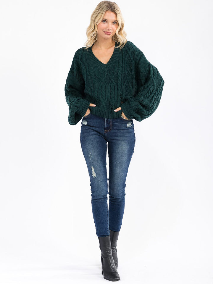 WOMEN'S LONG SLEEVE V-NECK KNIT PULLOVER SWEATER
