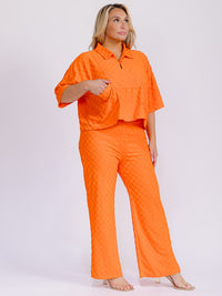 PLUS SIZE SHORT SLEEVE BLOUSE & ELASTIC WAIST WIDE LEG PANTS CHEKERS 2PC. SET