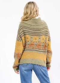 WOMEN'S LONG SLEEVE TURTLE NECK MULTI PRINT PULLOVER SWEATER