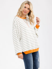 WOMEN'S LONG SLEEVE COLORBLOCK STRIPES OVERSIZED TOP