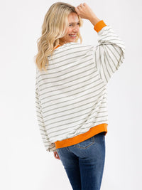 WOMEN'S LONG SLEEVE COLORBLOCK STRIPES OVERSIZED TOP