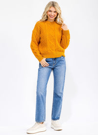 WOMEN'S LONG SLEEVE CABLE KNIT DETAILED PULLOVER SWEATER