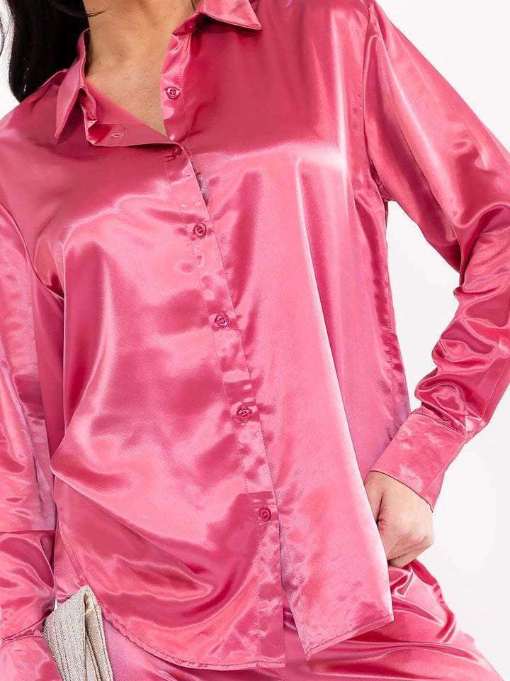 WOMEN'S LONG SLEEVE BLOUSE & ELASTIC WAIST PANTS SATIN 2PC. SET