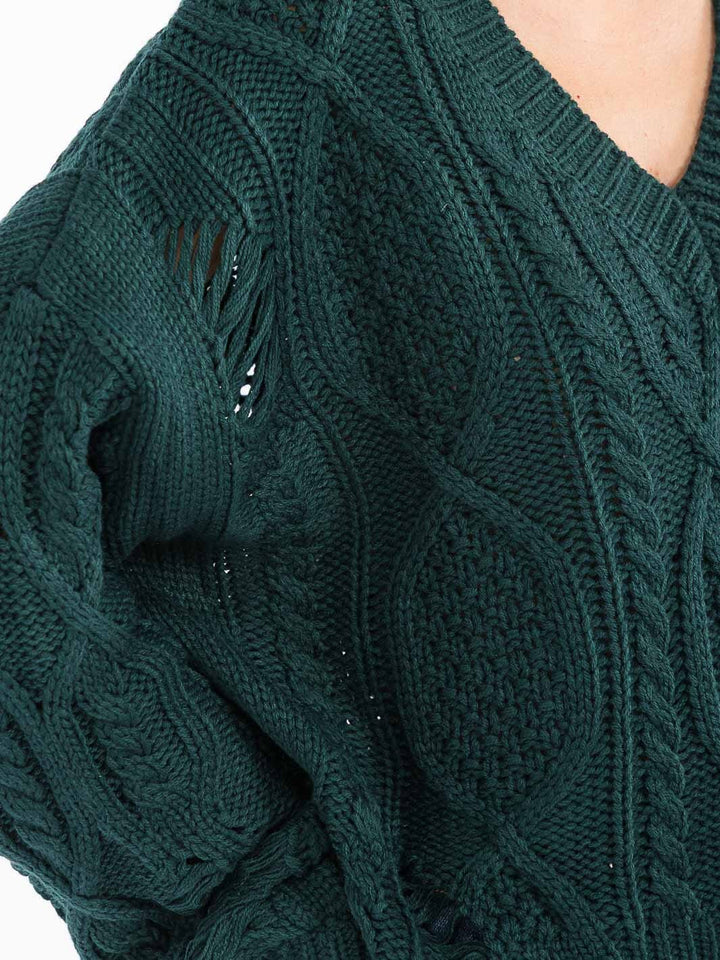 WOMEN'S LONG SLEEVE V-NECK KNIT PULLOVER SWEATER