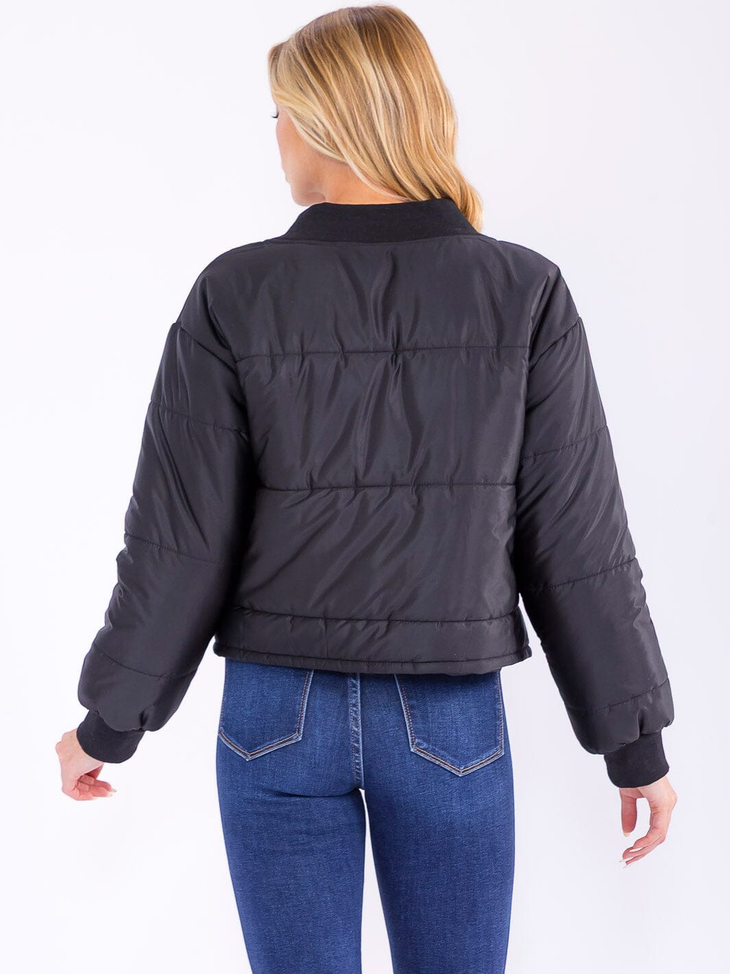 WOMEN'S LONG SLEEVE BUTTON CLOSURE FRONT POCKETS PUFFER JACKET