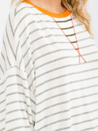 WOMEN'S LONG SLEEVE COLORBLOCK STRIPES OVERSIZED TOP