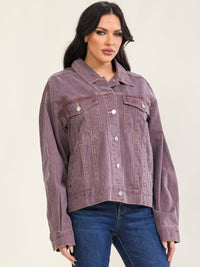 WOMEN'S LONG SLEEVE BUTTON UP FRONT POCKETS DENIM JACKET