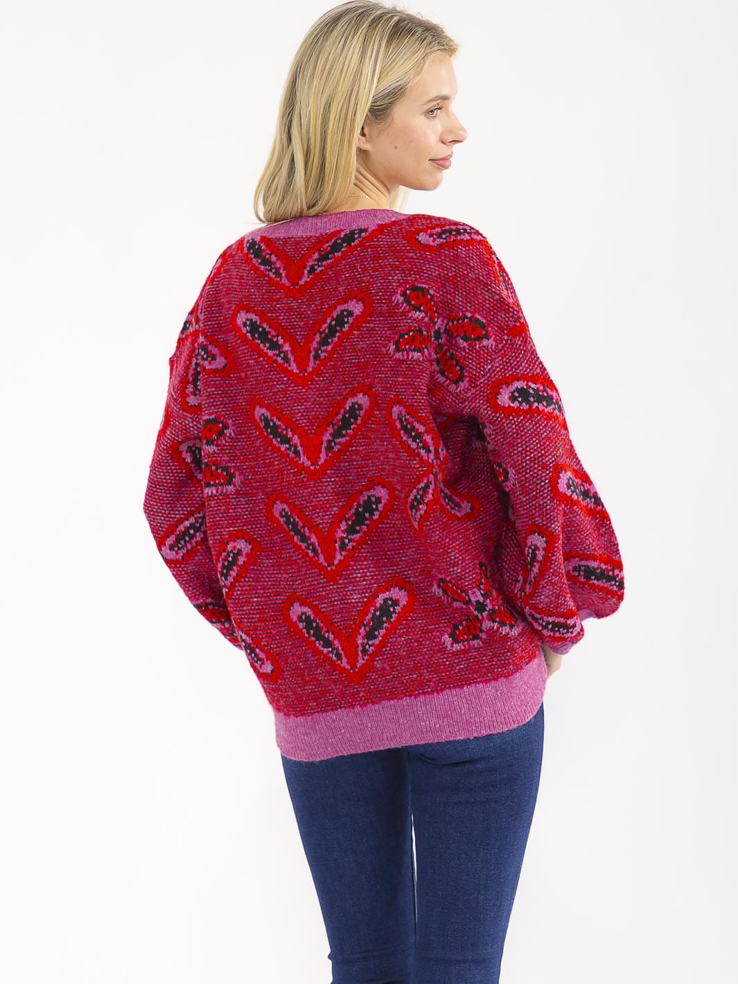 WOMEN'S LONG SLEEVE V-NECK BUTTON UP PULLOVER PRINT KNIT SWEATER