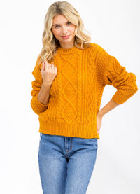 WOMEN'S LONG SLEEVE CABLE KNIT DETAILED PULLOVER SWEATER