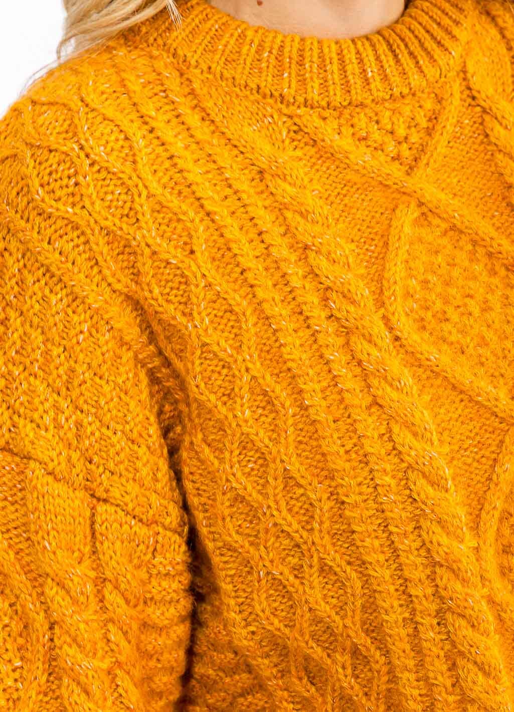 WOMEN'S LONG SLEEVE CABLE KNIT DETAILED PULLOVER SWEATER
