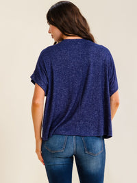 ENTRO WOMEN'S SHORT SLEEVE V-NECK LOOSE FIT SOLID TOP