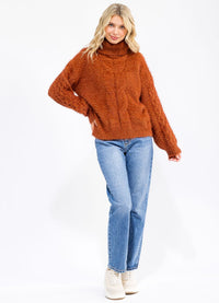 WOMEN'S LONG SLEEVE TURTLE NECK KNIT PULLOVER SWEATER