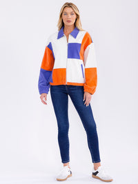WOMEN'S LONG SLEEVE ZIPPER CLOSURE FRONT POCKETS COLORBLOCK CORDUROY JACKET