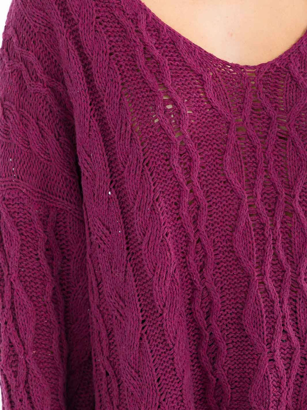 WOMEN'S LONG BELL SLEEVE V-NECK KNIT HIGH-LOW PULLOVER SWEATER