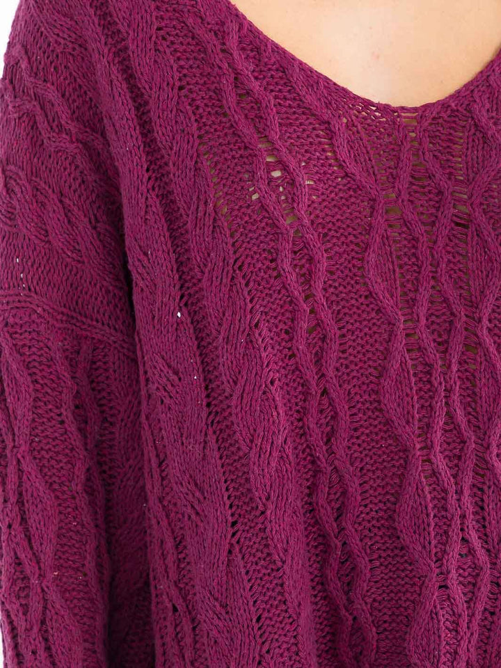 WOMEN'S LONG BELL SLEEVE V-NECK KNIT HIGH-LOW PULLOVER SWEATER