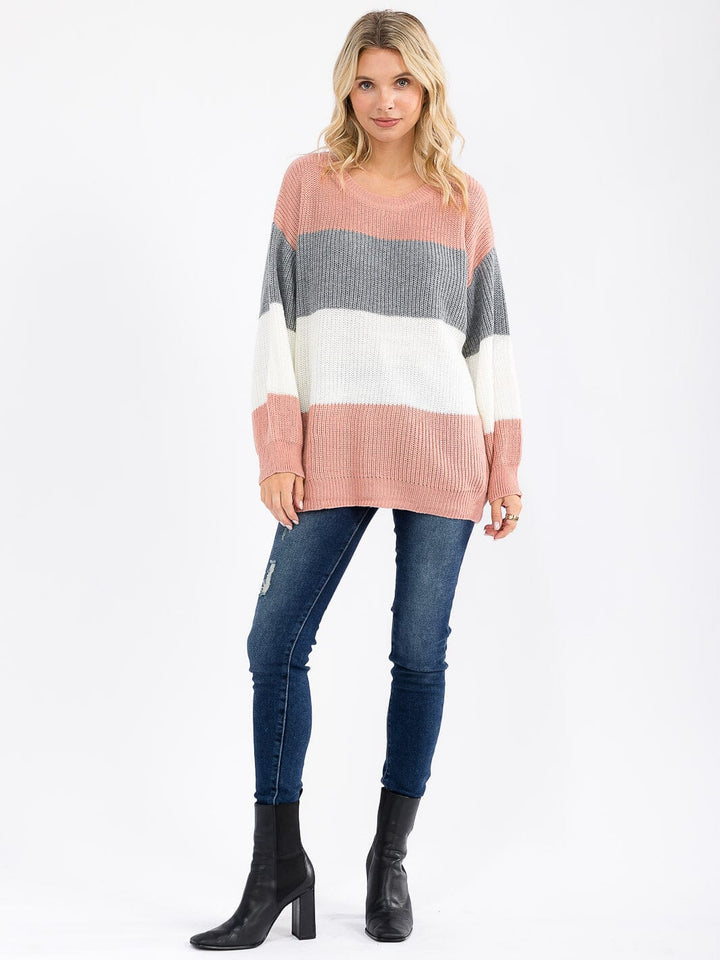WOMEN'S LONG SLEEVE KNIT COLORBLOCK SWEATER