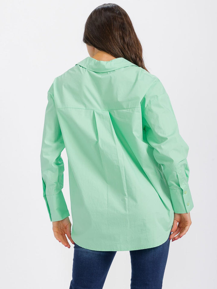 WOMEN'S LONG SLEEVE BUTTON UP HIGH-LOW BLOUSE