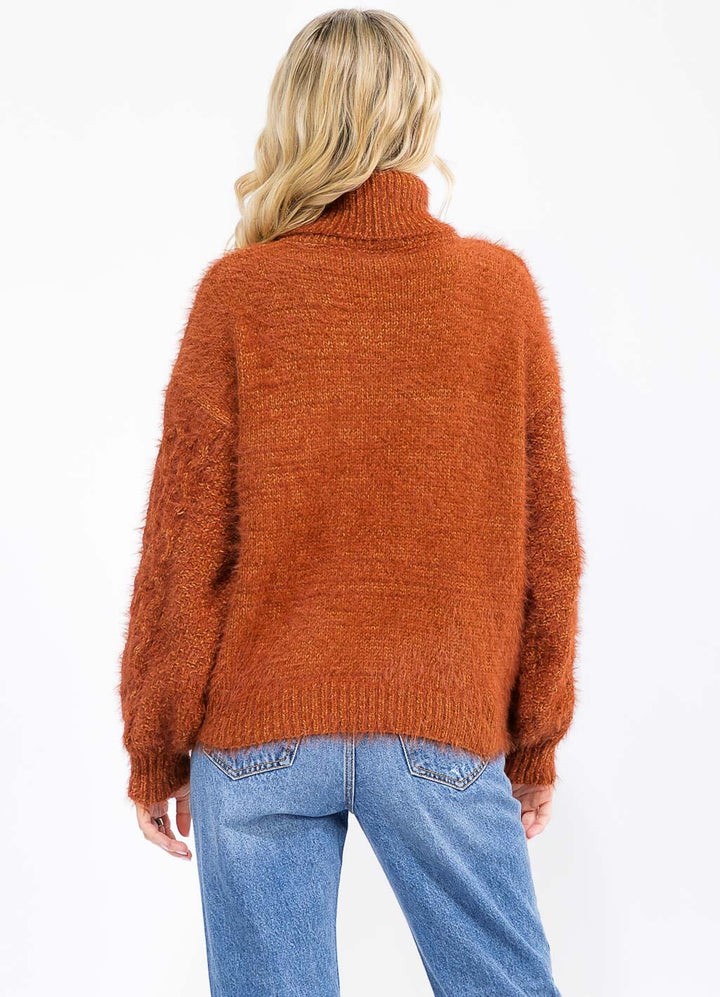 WOMEN'S LONG SLEEVE TURTLE NECK KNIT PULLOVER SWEATER