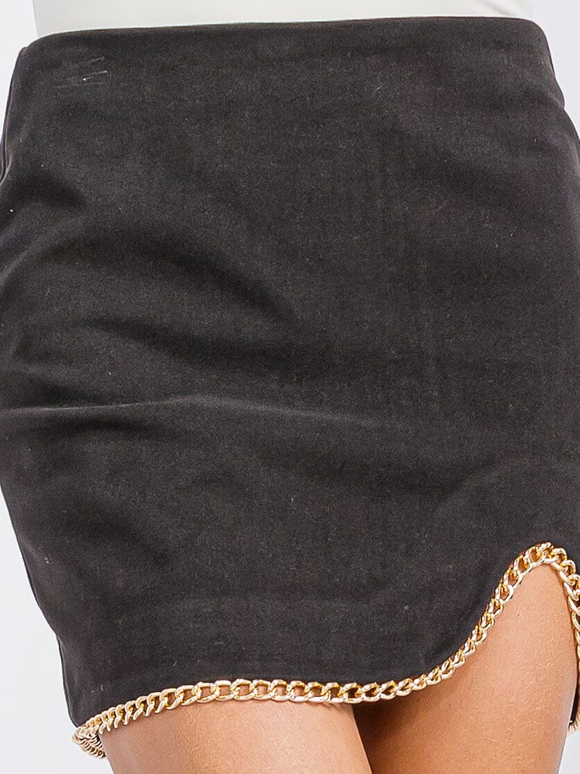 WOMEN'S ZIPPER CLOSURE FRONT SLIT TRIM DETAILED MINI SKIRT