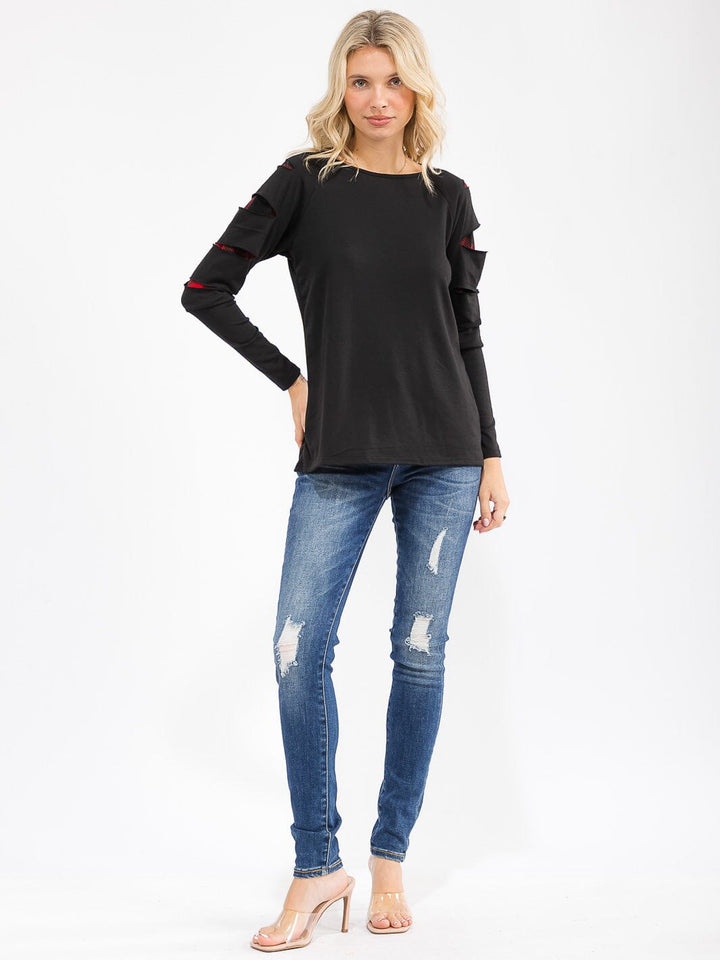 WOMEN'S LONG SLEEVE PLAID PRINT DETAILED LOOSE FIT TOP