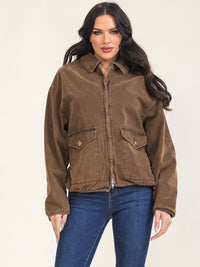 WOMEN'S LONG SLEEVE ZIPPER CLOSURE FRONT POCKETS DENIM JACKET
