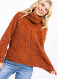 WOMEN'S LONG SLEEVE TURTLE NECK KNIT PULLOVER SWEATER