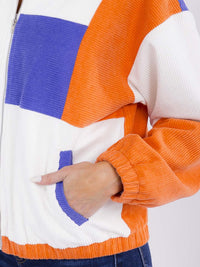 WOMEN'S LONG SLEEVE ZIPPER CLOSURE FRONT POCKETS COLORBLOCK CORDUROY JACKET