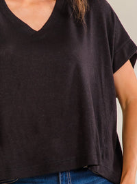 ENTRO WOMEN'S SHORT SLEEVE V-NECK LOOSE FIT SOLID TOP