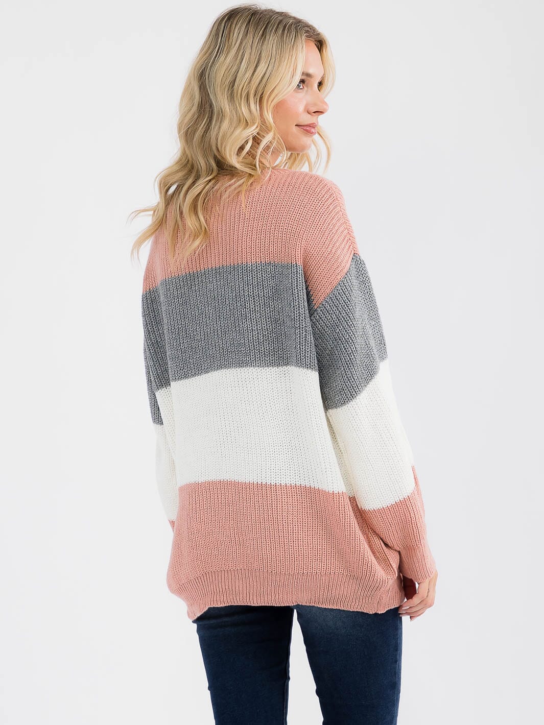 WOMEN'S LONG SLEEVE KNIT COLORBLOCK SWEATER