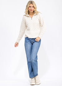 WOMEN'S LONG SLEEVE ZIP UP KNIT DETAILED SWEATER