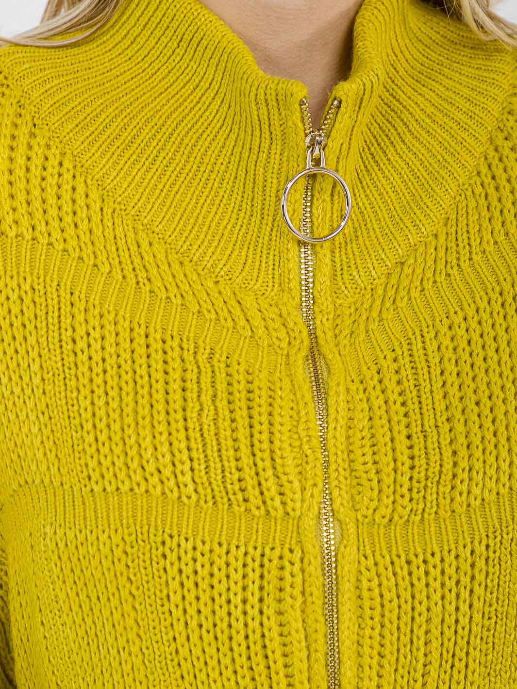 WOMEN'S LONG PUFF SLEEVE ZIPPER CLOSURE KNIT SWEATER