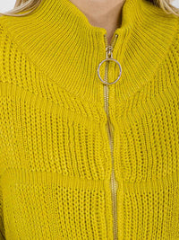 WOMEN'S LONG PUFF SLEEVE ZIPPER CLOSURE KNIT SWEATER