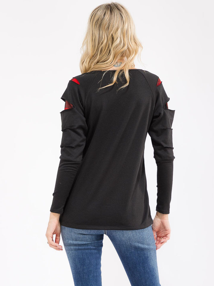 WOMEN'S LONG SLEEVE PLAID PRINT DETAILED LOOSE FIT TOP