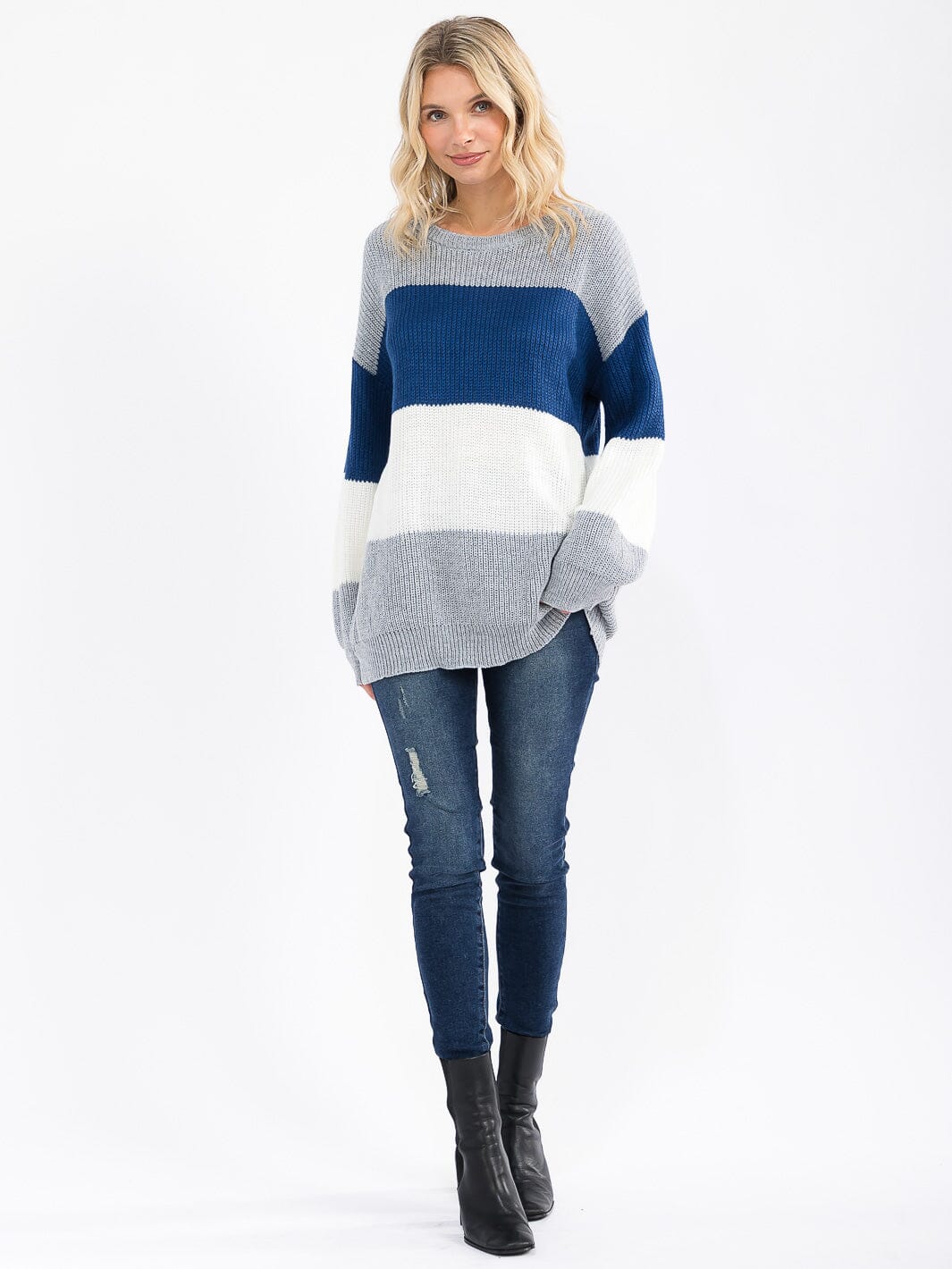 WOMEN'S LONG SLEEVE KNIT COLORBLOCK SWEATER