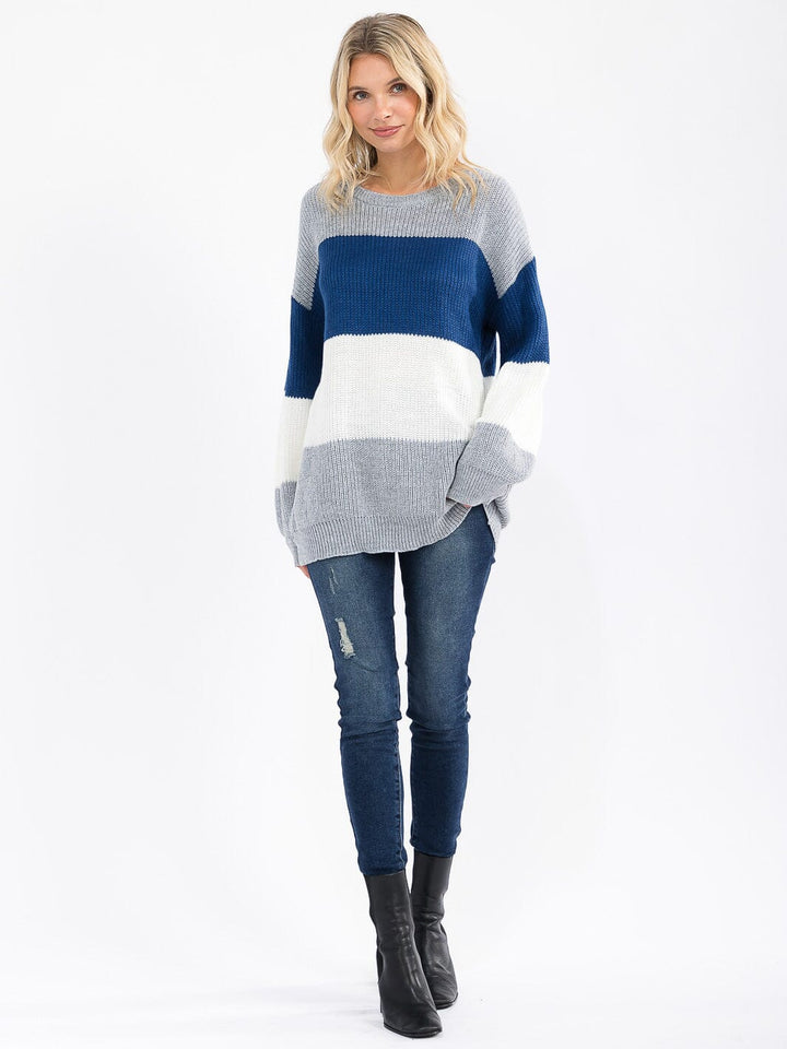 WOMEN'S LONG SLEEVE KNIT COLORBLOCK SWEATER