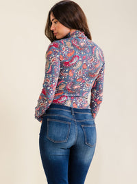 ENTRO WOMEN'S LONG SLEEVE TURTLE NECK PAISLEY PRINT BODYSUIT