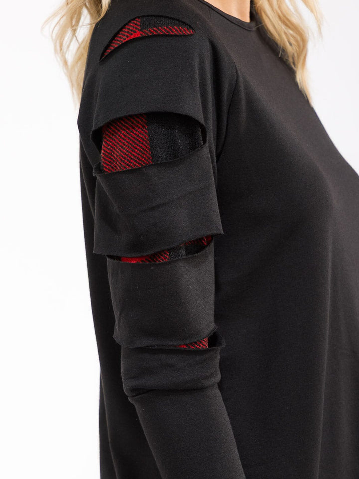 WOMEN'S LONG SLEEVE PLAID PRINT DETAILED LOOSE FIT TOP