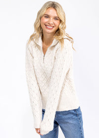 WOMEN'S LONG SLEEVE ZIP UP KNIT DETAILED SWEATER
